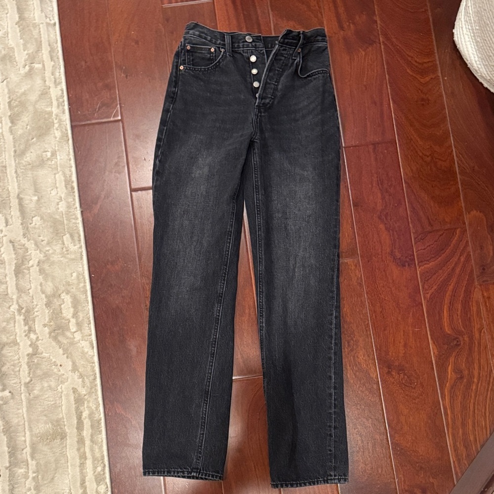 Denim Forum Black Straight-Leg High-Rise Jeans